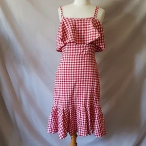 Red Gingham Midi Dress